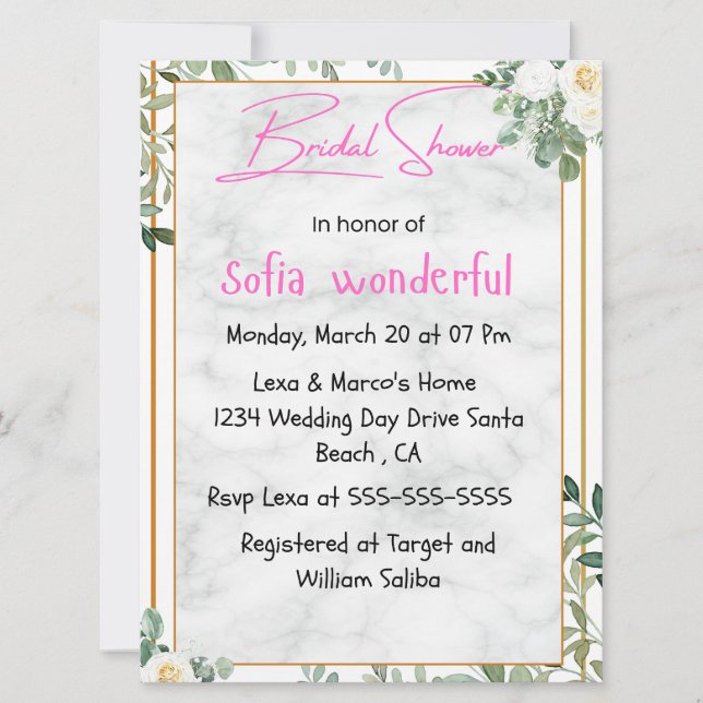 Aquarellfarben Blumenrahmen Bridal Dusche Einladun Einladung (Vorderseite)