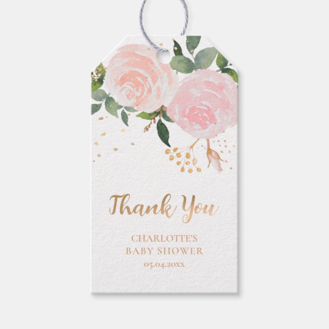 Aquarellfarben Blumenrosa Gold Kinderdusche Gesche Geschenkanhänger (Vorderseite)