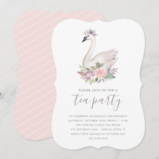 Aquarellfarben Blumenschwan Princess Birthday Tee  Einladung