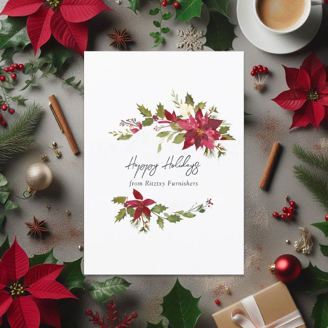Aquarellfarben Blumenwein Feiertagskarte (Watercolor Floral Corporate Christmas Holiday Card)