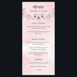 Aquarellfarben | Blush Pink Floral Wedding Menu Menükarte<br><div class="desc">Diese delikate,  schöne Hochzeitskarte bietet einen stilvollen Aquarell-Rosa-Hintergrund mit sanften rosa Blume mit dunkelblauen Akzenten auf der Vorder- und Rückseite.</div>