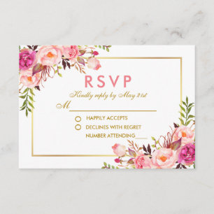 Aquarellfarben Blütenrosa Blush Gold UAWG Wedding  RSVP Karte
