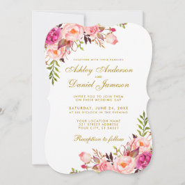 Aquarellfarben Blütenrosa Blush Gold Wedding B Einladung