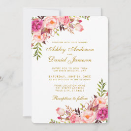 Aquarellfarben Blütenrosa Blush Gold Wedding R Einladung