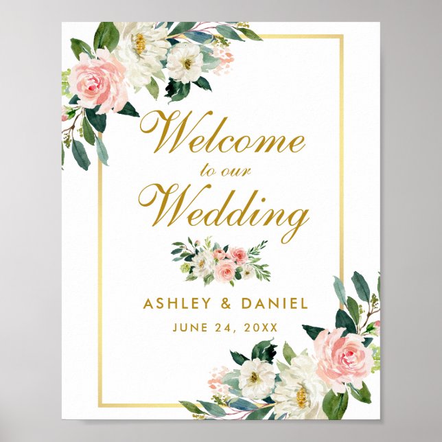Aquarellfarben Blütenrosa Blush Hochzeit Gold Will Poster (Vorne)