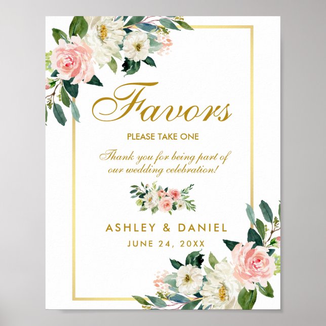 Aquarellfarben Blütenrosa Blush Hochzeitsgolden Poster (Vorne)