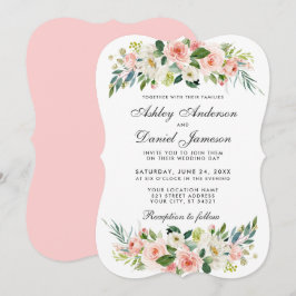 Aquarellfarben Blütenrosa Blütenweiß Hochzeit BP Einladung