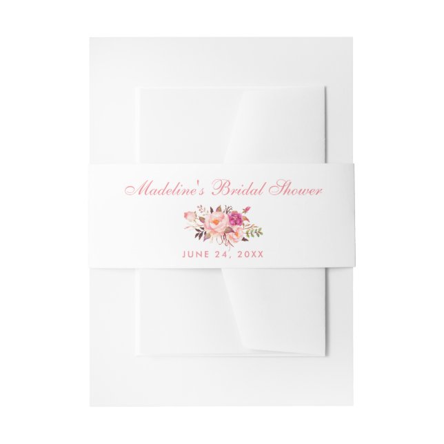 Aquarellfarben Blütenrosa Brautparty Einladungsbanderole (Vorderseite Beispiel)