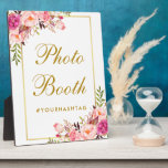 Aquarellfarben Blütenrosa Gold Hochzeitskabine Fot Fotoplatte<br><div class="desc">Aquarellfarben Blütenrosa Blush Gold Wedding Foto Stand Plaque</div>