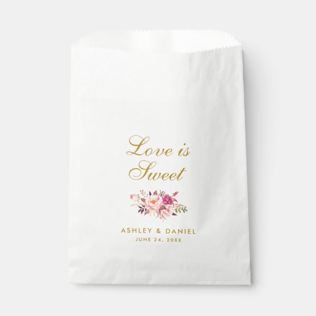 Aquarellfarben Blütenrosa Liebe ist süß Geschenktütchen (Vorderseite)