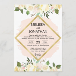 Aquarellfarben Blütenrosa Rosa Rosa Goldhochzeit Einladung