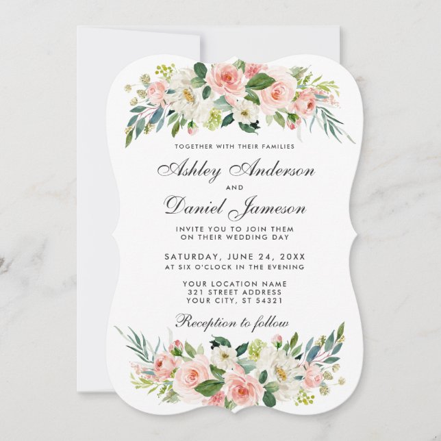 Aquarellfarben Blütenrosa Rosa Weiße Hochzeit B Einladung (Vorderseite)