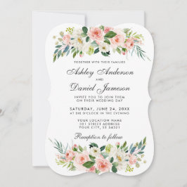 Aquarellfarben Blütenrosa Rosa Weiße Hochzeit B Einladung