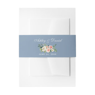 Aquarellfarben Blütenrosa Weißes Dusty Blue Weddin Einladungsbanderole
