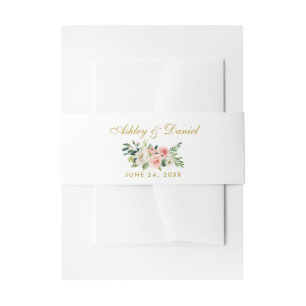 Aquarellfarben Blütenrosa Weißes Gold Hochzeit Einladungsbanderole