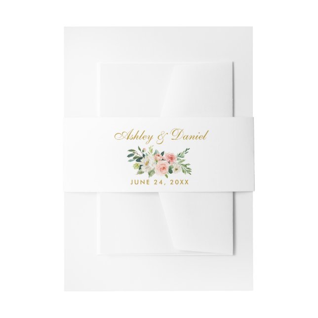 Aquarellfarben Blütenrosa Weißes Gold Hochzeit Einladungsbanderole (Vorderseite Beispiel)