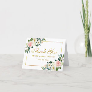 Aquarellfarben Blütenrosa Weißes Gold Hochzeitsnot Dankeskarte