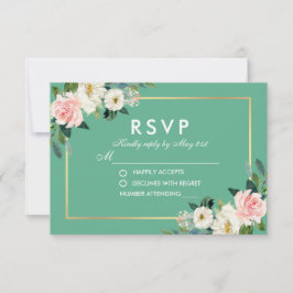 Aquarellfarben Blütenrosa Weißes Gold Neo Minze RSVP Karte
