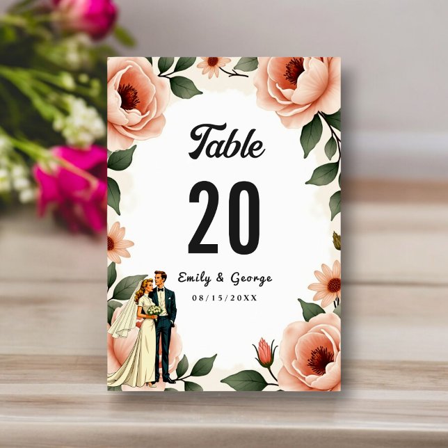 Aquarellfarben Blütenrot Rosa Braun & Groom Hochze Tischnummer (Von Creator hochgeladen)
