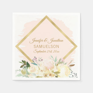 Aquarellfarben Blütenrot Rosa Goldrahmen Hochzeit Serviette