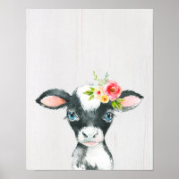 Aquarellfarben Blütenschwarz und Weiße Kuh Kunst