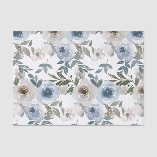 Aquarellfarben Blütenstaub Blau Blume Neck Tie Wra Seidenpapier (Vorderseite)