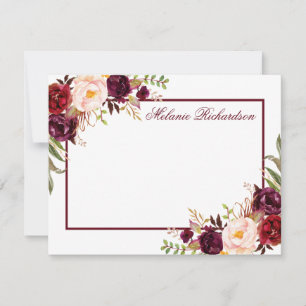 Aquarellfarben-Burgundrahmen Personalisiert Mitteilungskarte