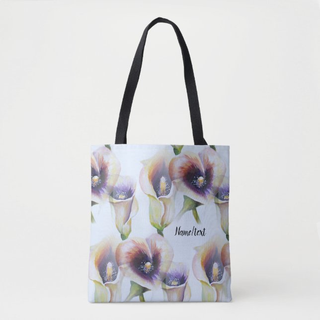 Aquarellfarben Calla Lilies in Text mit Farbverlau Tasche (Vorderseite)