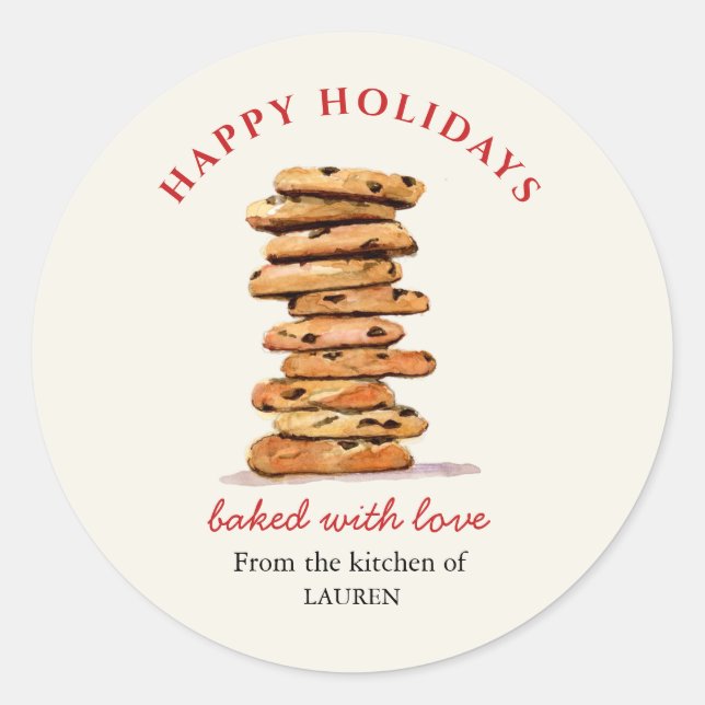 Aquarellfarben-Chip-Cookies Holiday Runder Aufkleber (Vorderseite)