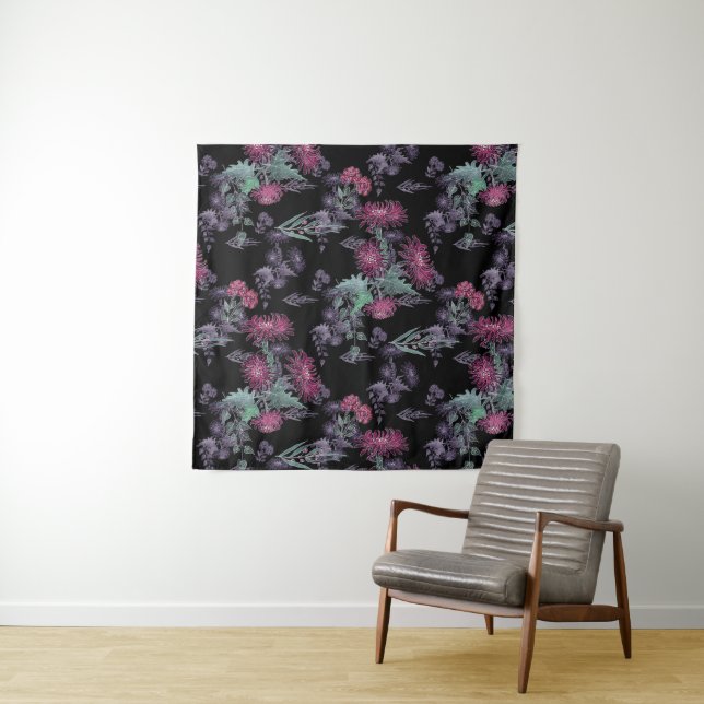Aquarellfarben Chrysanthemen Blume Blumenfarben Wandteppich (Beispiel (Horizontal))