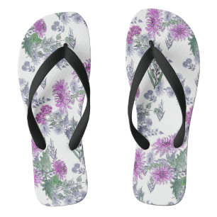 Aquarellfarben Chrysanthemum Rosa kleine Blume grü Flip Flops