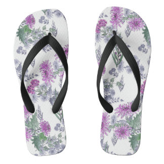 Aquarellfarben Chrysanthemum Rosa kleine Blume grü Flip Flops