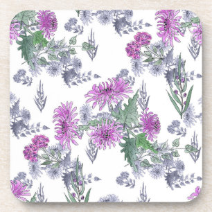 Aquarellfarben Chrysanthemum Rosa kleine Blume grü Getränkeuntersetzer