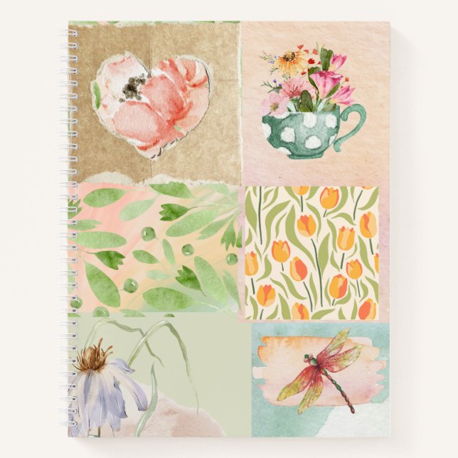 Aquarellfarben Collage Scrapbook Stil Floral Notizbuch (Vorderseite)