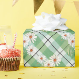 Aquarellfarben-Daisy-Bunch auf grünem Kariert Geschenkpapier