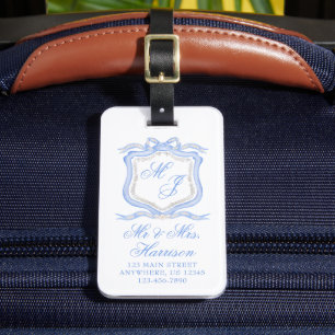 Aquarellfarben-Designer Blaues Monogramm-Wappen Fl Gepäckanhänger