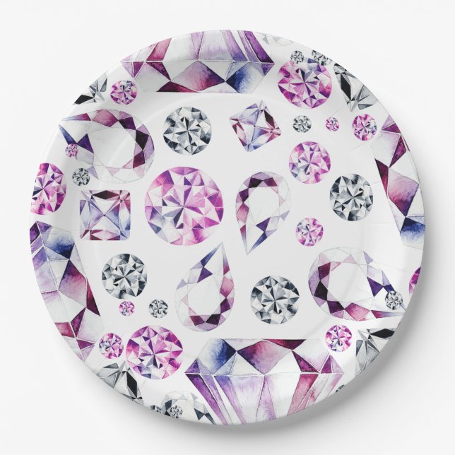 Aquarellfarben Diamant Edelsteine Party Papier Tel Pappteller (Vorderseite)