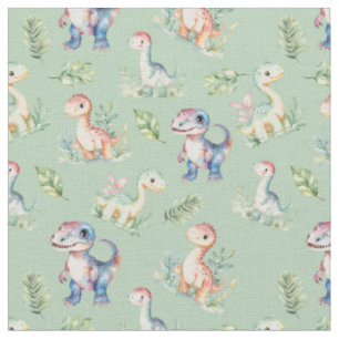 Aquarellfarben-Dinosaurier auf dem Sage Green Fabr Stoff