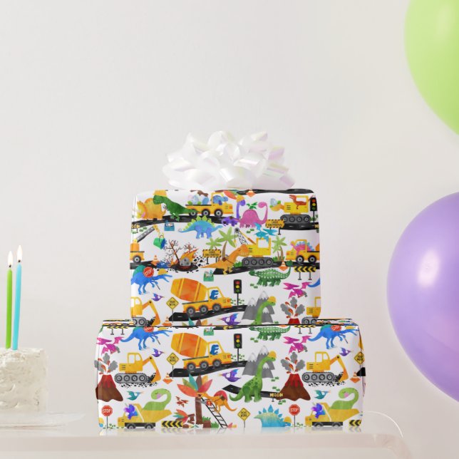 Aquarellfarben Dinosaurier Bau Kinder Niedlich Geschenkpapier (Partygeschenke)