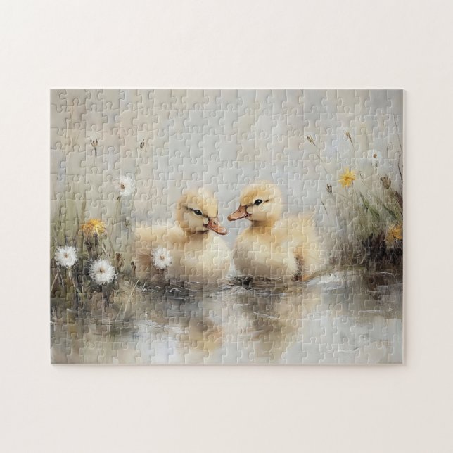 Aquarellfarben Ducklings Dandelion Blume (Horizontal)