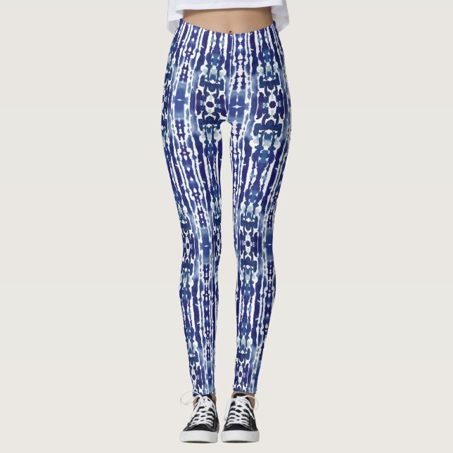 Aquarellfarben, dunkelblaue Farbtöne, Shibori, Kra Leggings (Vorderseite)