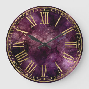 Aquarellfarben dunkle Burgunder Galaxie & Sterne Große Wanduhr