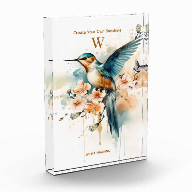 Aquarellfarben Elegantes Hummingbird Monogramm mit Fotoblock (Links)