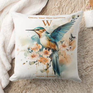 Aquarellfarben Elegantes Hummingbird Monogramm mit Kissen