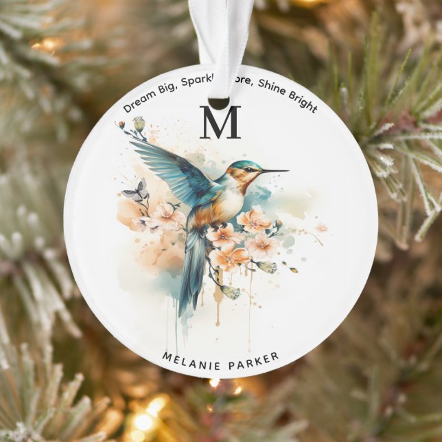Aquarellfarben Elegantes Hummingbird Monogramm mit Ornament (Baum)