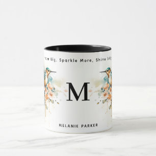 Aquarellfarben Elegantes Hummingbird Monogramm mit Tasse