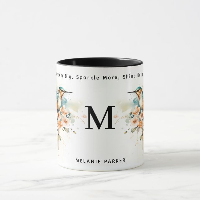 Aquarellfarben Elegantes Hummingbird Monogramm mit Tasse (Zentrum)