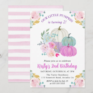 Aquarellfarben Fall Pastellfarben Pumpkins Geburts Einladung