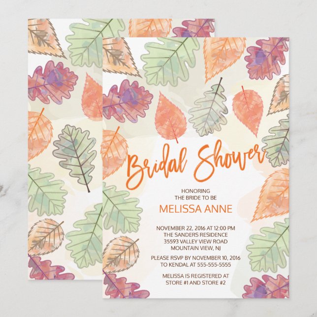 Aquarellfarben Fallende Blätter Bridal Dusche Einl Einladung (Vorne/Hinten)