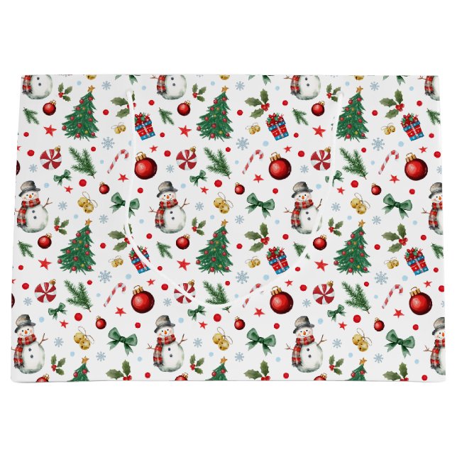 Aquarellfarben Festival & farbenfrohe Weihnachtsmu Große Geschenktüte (Vorderseite)